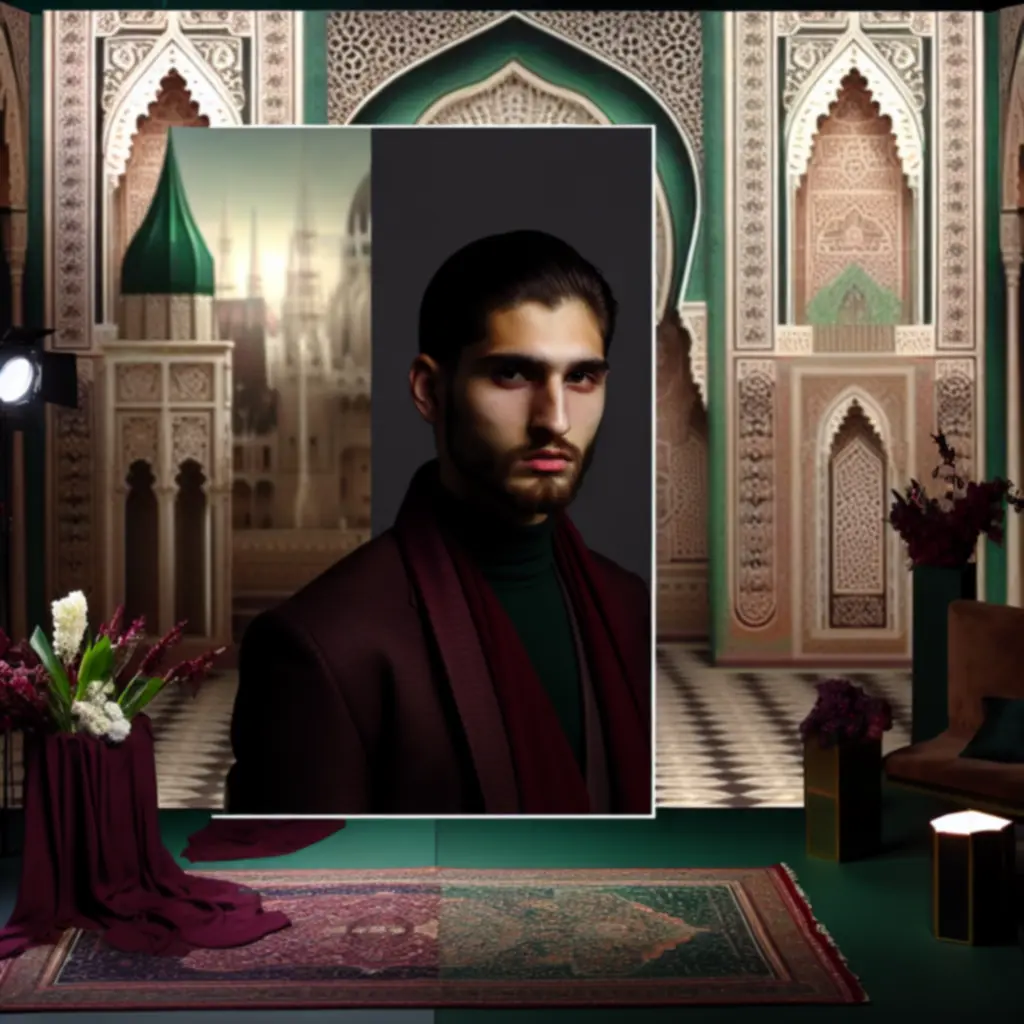 A FreshFloowers alapítója drámai, filmes hangulatú portrén, sötét burgundi és smaragdzöld virágkompozíciók között.